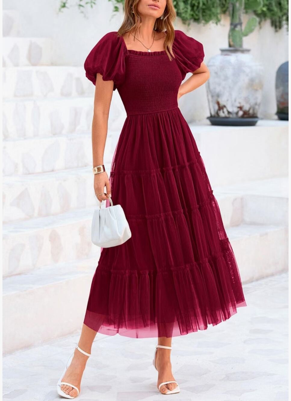 #103 MSRP $60 NWT PRETTYGARDEN SMOCKED TULLE MIDI DRESS ♡SIZE S♡